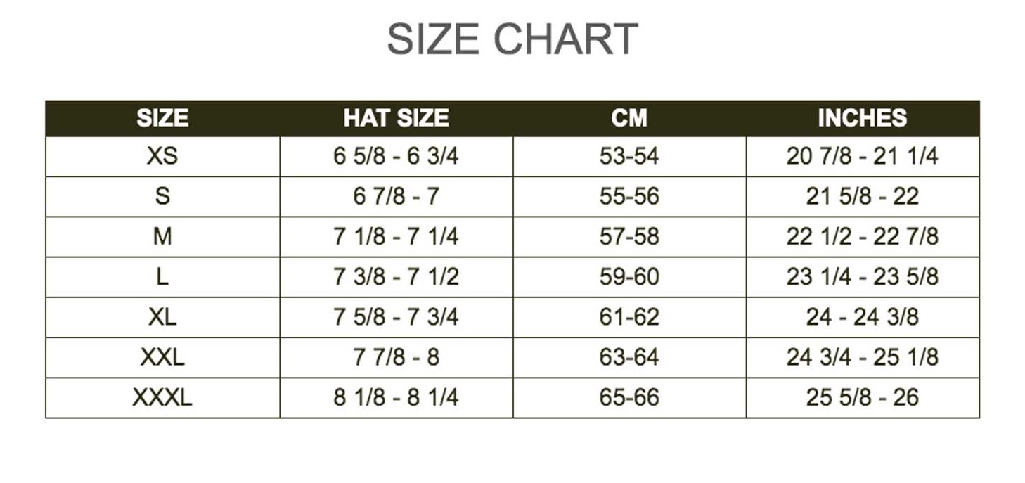 Skateboard Helmet Size Chart