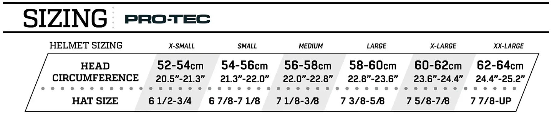 ProTec Skateboard Helmets Size Chart